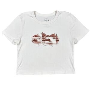 Pacsun Crop Top Tee Lake Como Italy T-Shirt Cream White size Medium Short Sleeve
